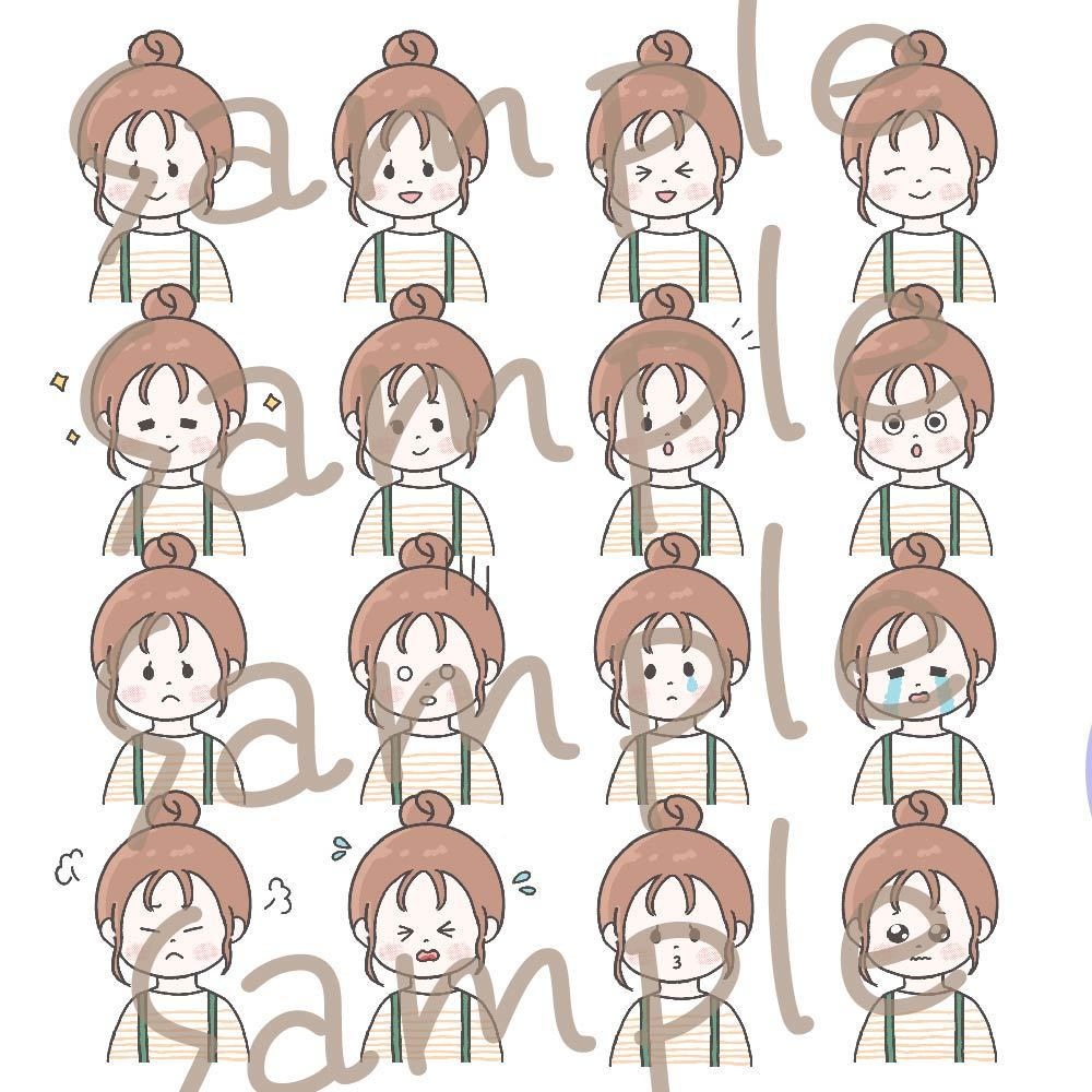 【商用OK◎表情16種類アイコンセット】お団子の女の子(データ販売)