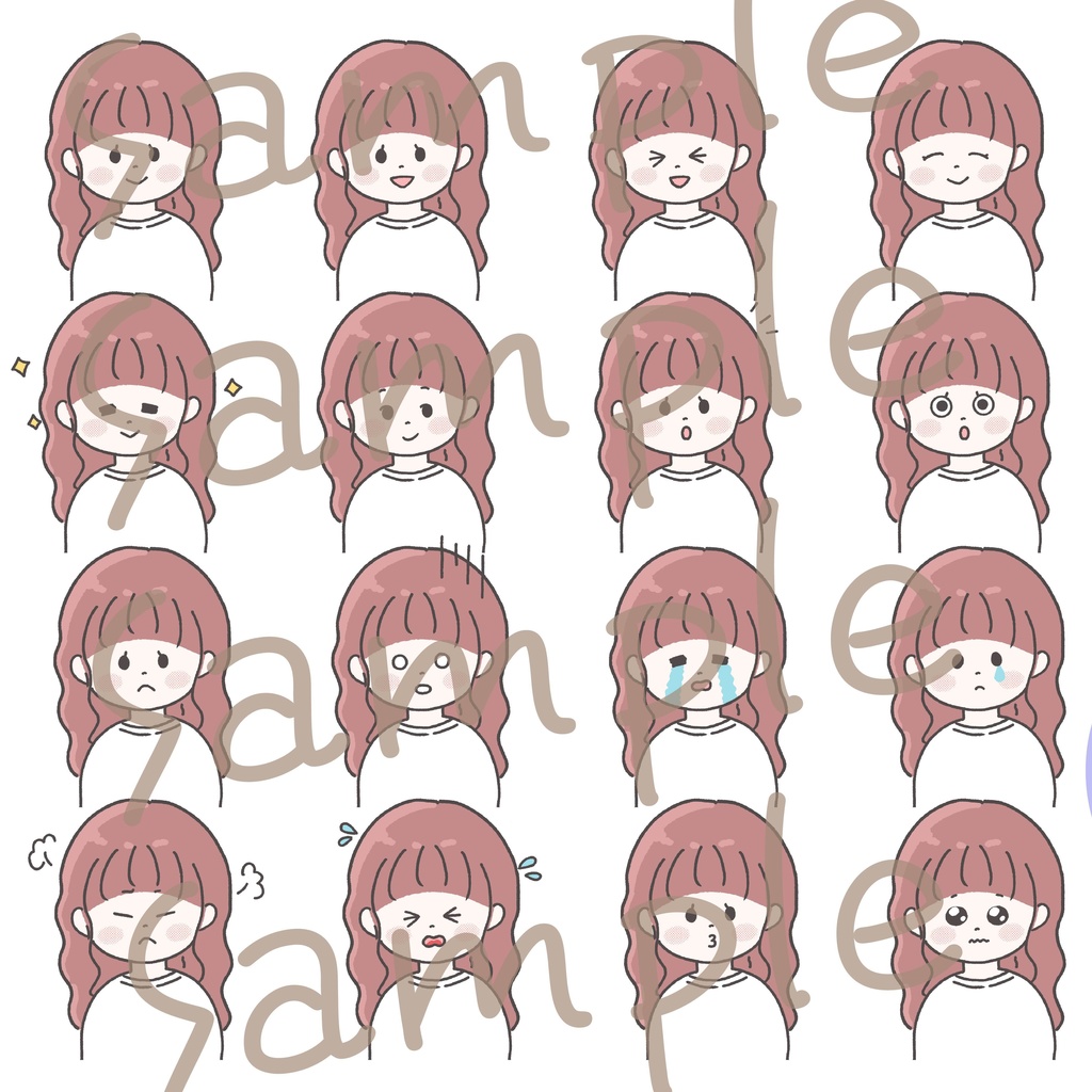 【商用OK◎表情16種類アイコンセット】ゆるふわロングの女の子(データ販売)