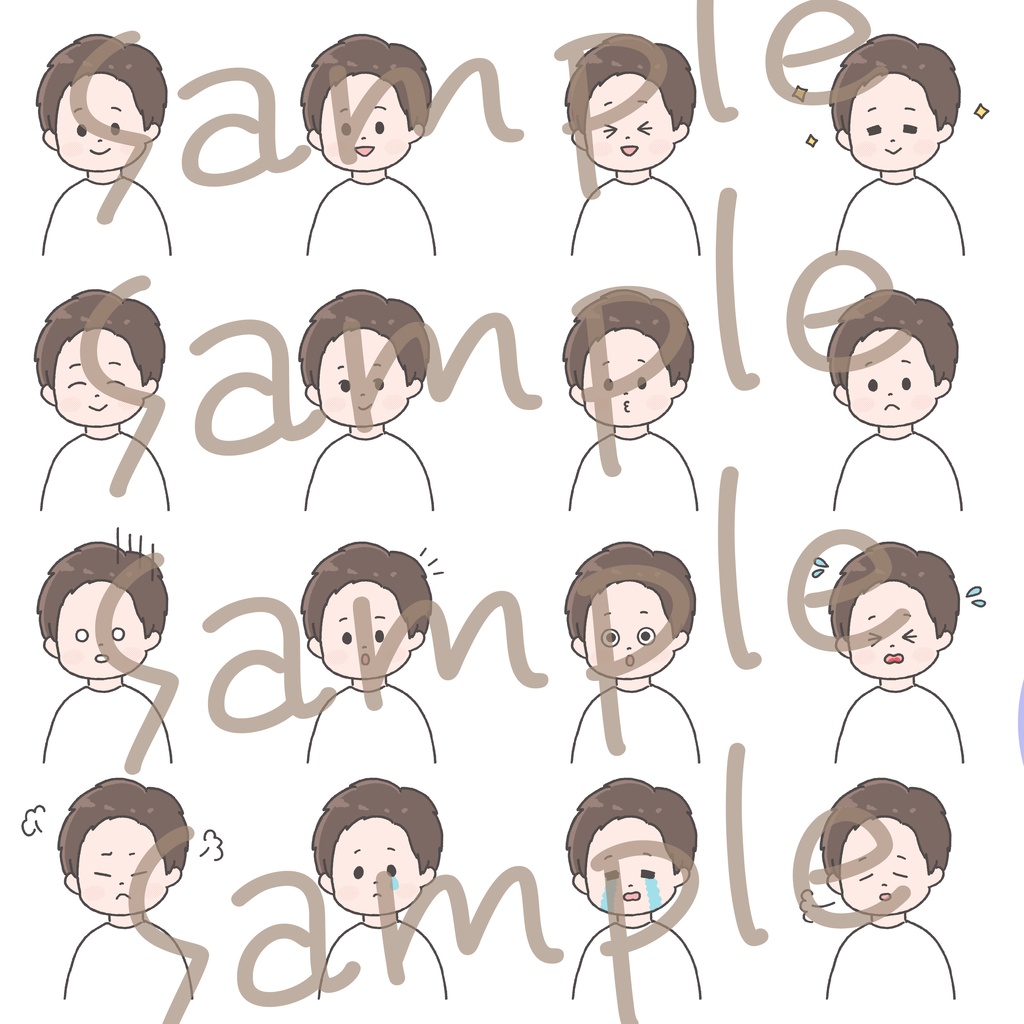 【商用OK◎表情16種類アイコンセット】短髪の男の子(データ販売)