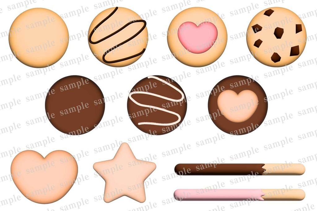 立体的なクッキーやチョコレート菓子のイラストセット