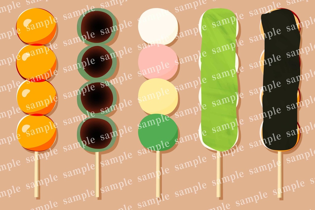 いろんな味のお団子イラストセット（PNGは背景透過）