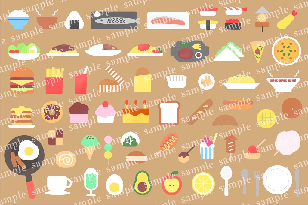 手書きタッチの食べ物アイコンセット