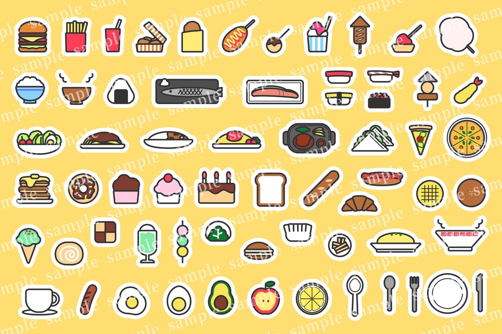 ステッカー風食べ物アイコンセット