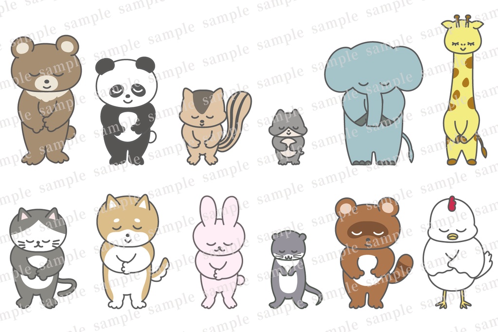 色々な動物たちがお辞儀をしているイラスト