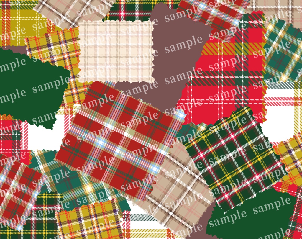 チェックの布のはぎれが重なったような背景