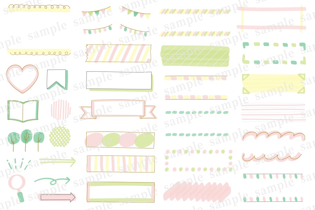 手書きラインマーカー&ボールペン風のタイトルフレームとあしらいセット