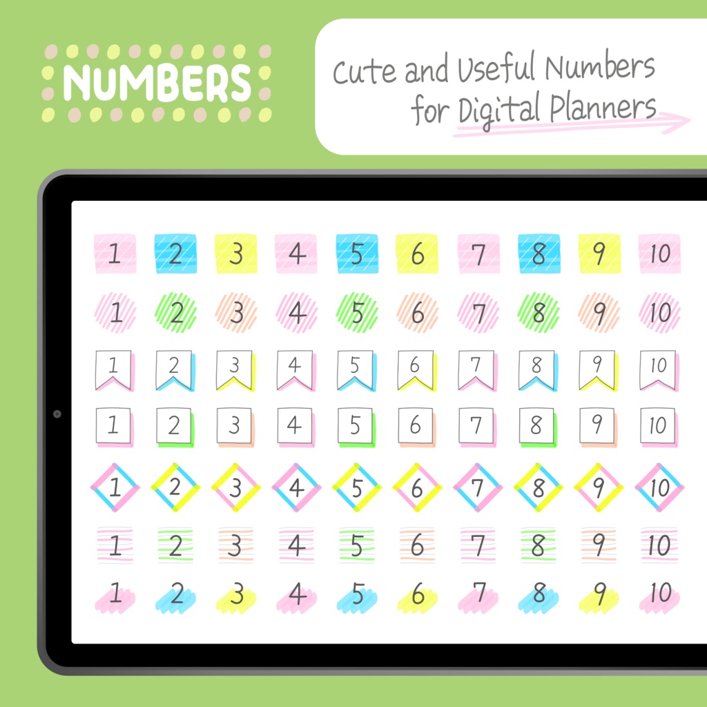 デジタルプランナー向け|かわいい手書きのラインマーカー・フレーム・落書き・数字のセット 750+の背景透過のPNGファイル/Digital Planner Highlighter Sticker Pack | Cute Hand-Drawn Line Markers & Icons