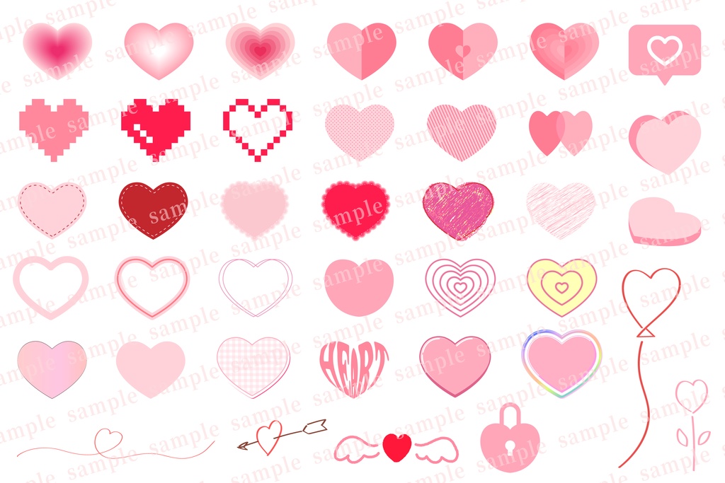 色々な装飾のハートのイラストセット