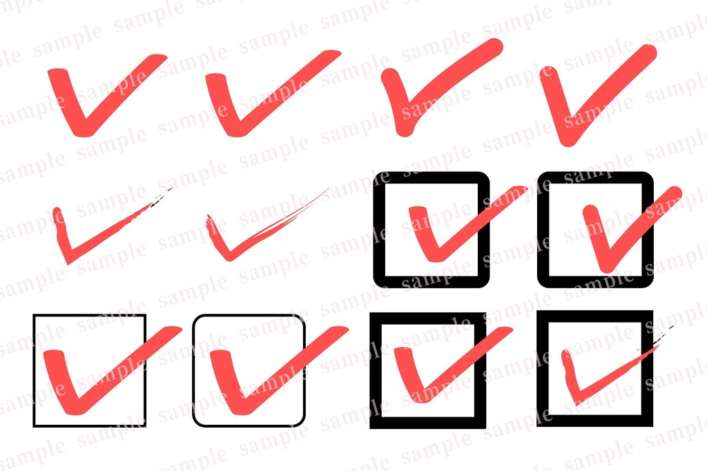 シンプルな赤の手書きチェックマークのアイコンセット