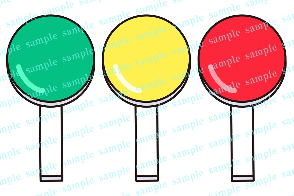 緑黄赤の信号風の丸い手持ちパネルセット