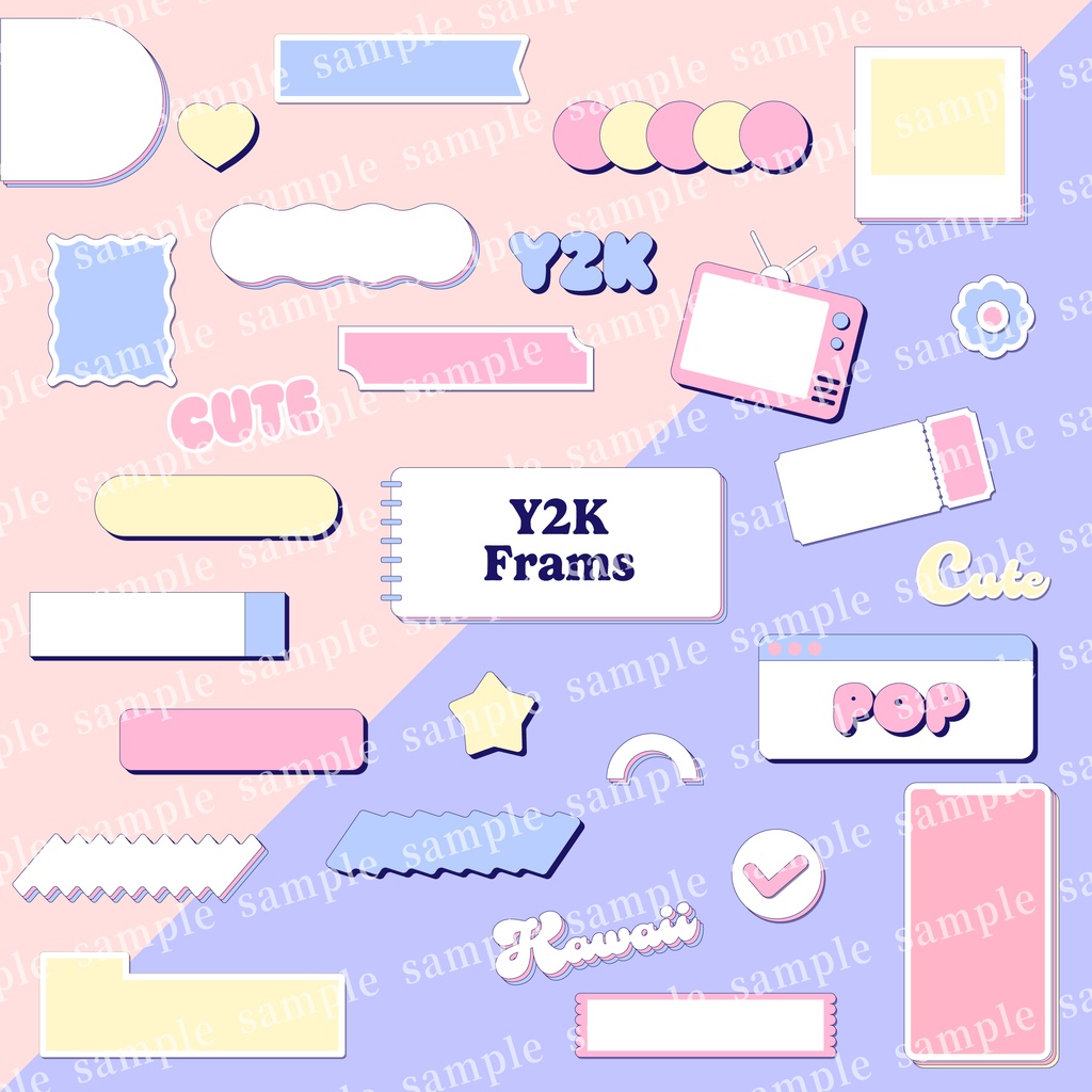 Y2K風のポップでかわいいフレームとあしらいセット