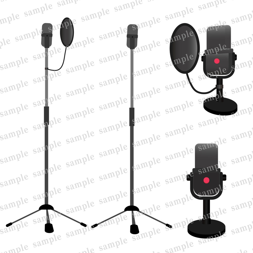 シンプルなマイク素材4点セット(ポップガード・ポップスクリーン付き・なし）)