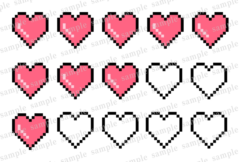 体力ゲージ風のドット絵のハートセット