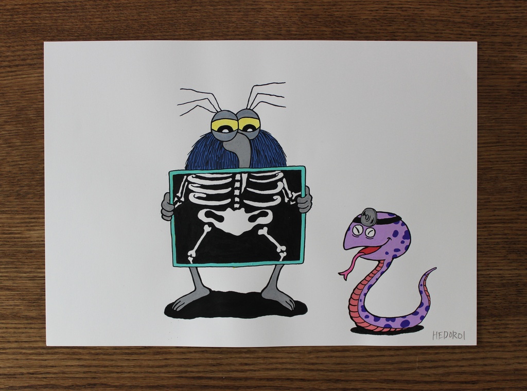 「ペックの健康診断 」 オリジナルドローイング 　”PECK’s Health Checkup” Original Drawing