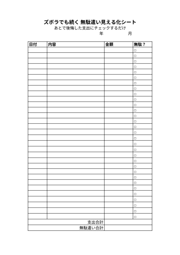 ズボラでも続く 無駄遣い見える化シート