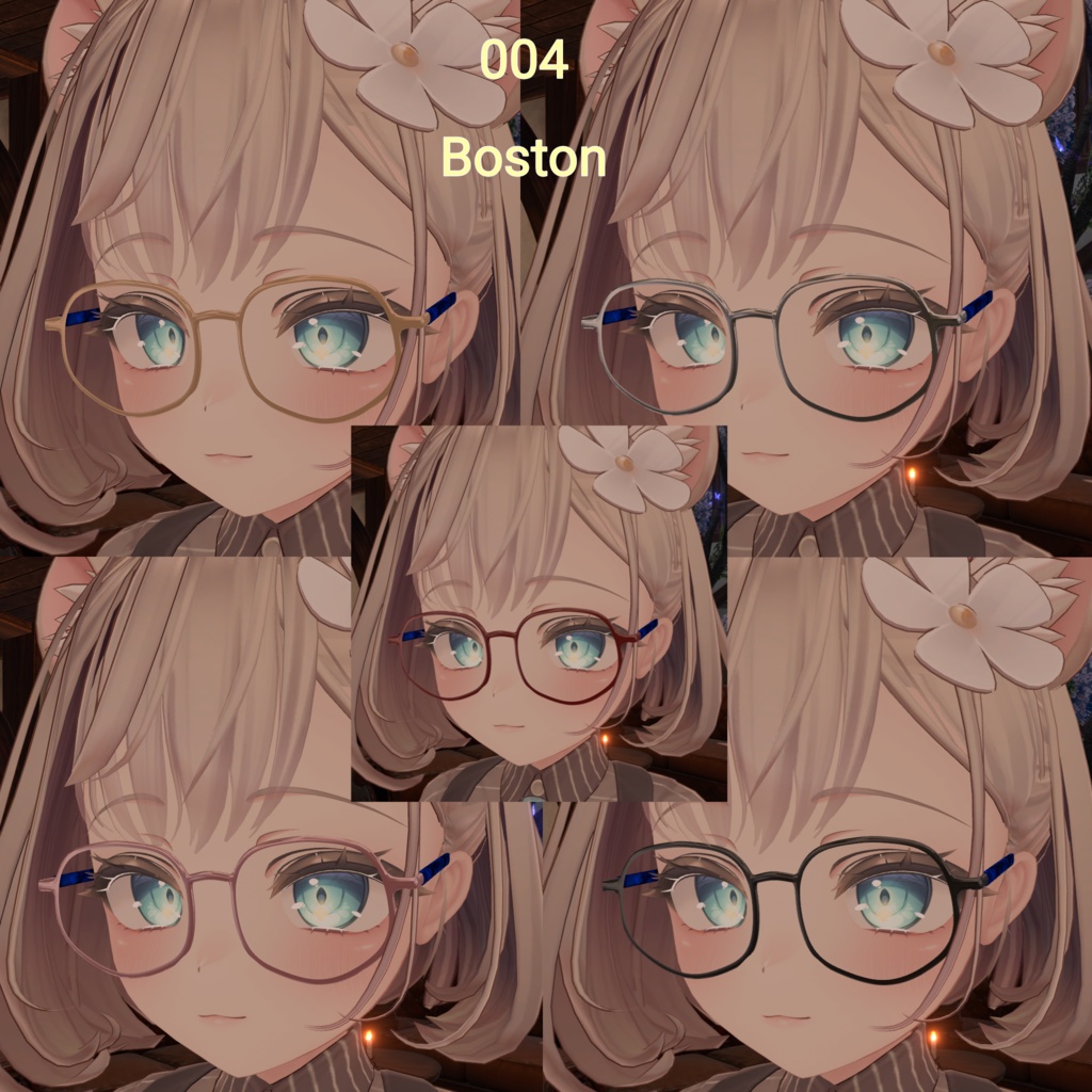 001~005 VRC対応 メガネ5型×5色 掛け替えギミック付き!