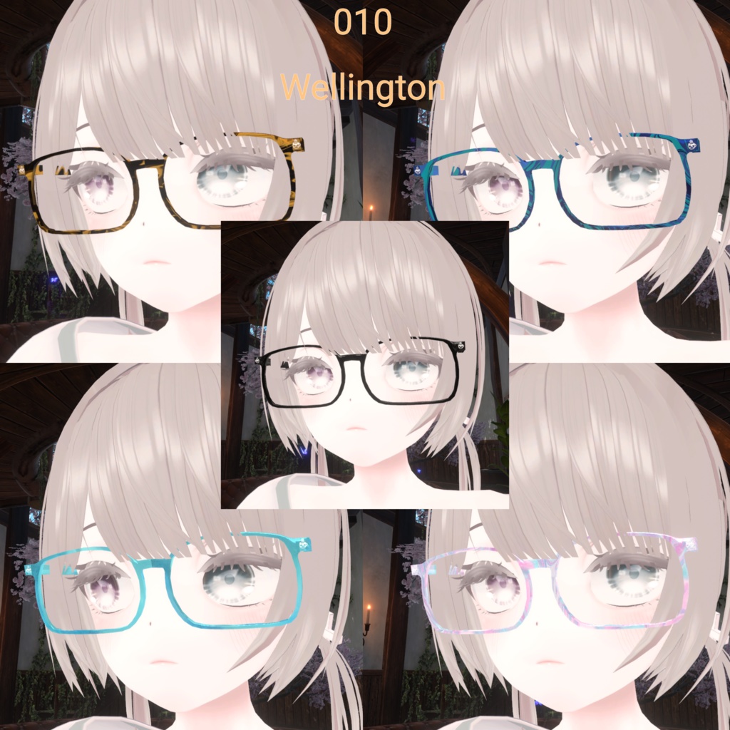 VRC対応 メガネ5型×5色 掛け替えギミック付き!006~010