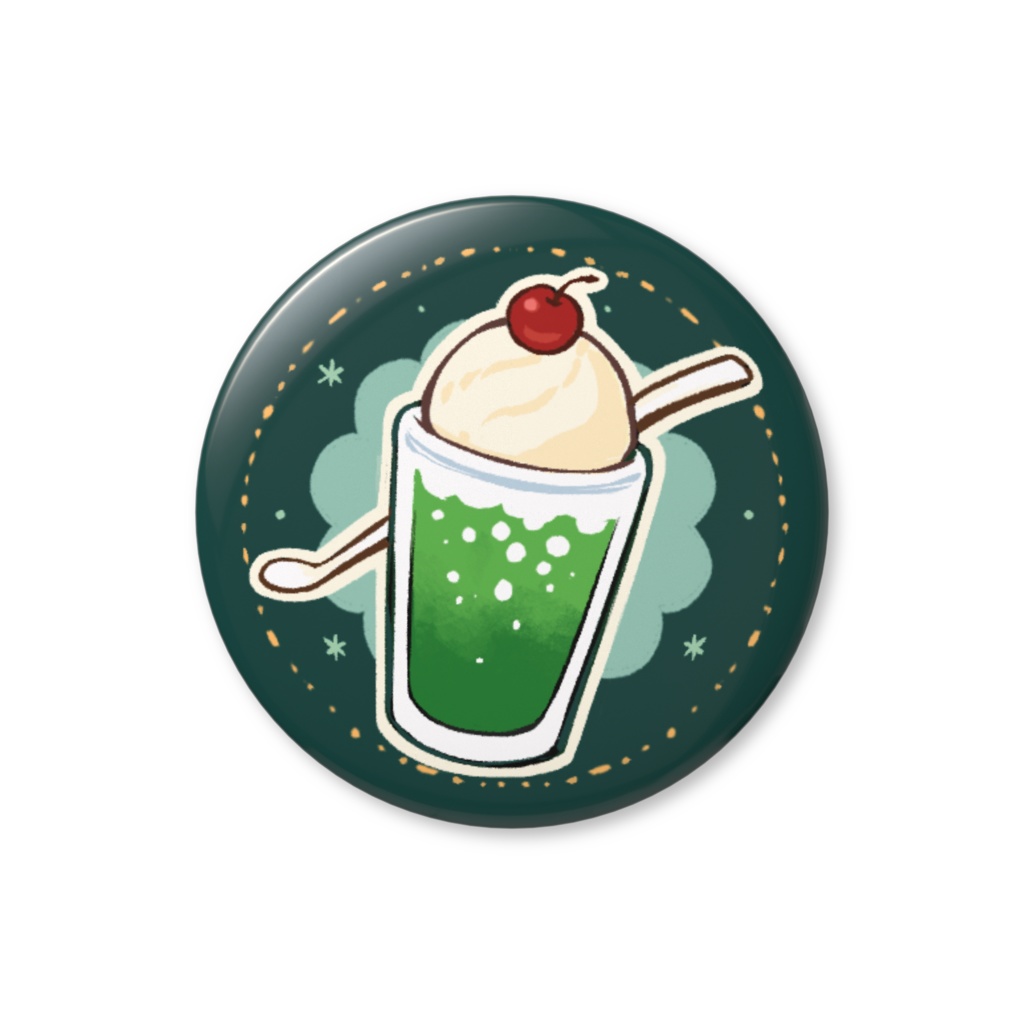 【夜明喫茶 缶バッジ】メロンクリームソーダ