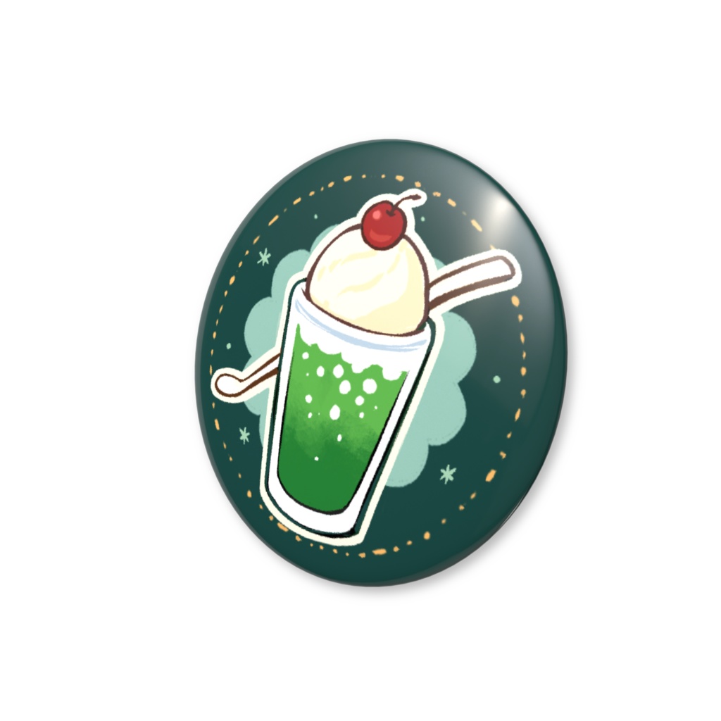 【夜明喫茶 缶バッジ】メロンクリームソーダ