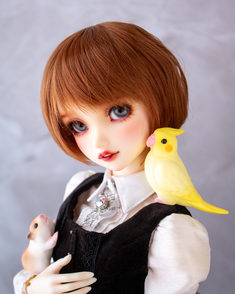 ドールの肩や頭にとまる小鳥フィギュア