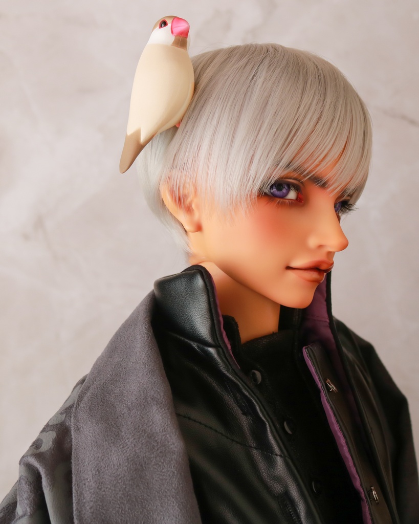 ドールの肩や頭にとまる小鳥フィギュア