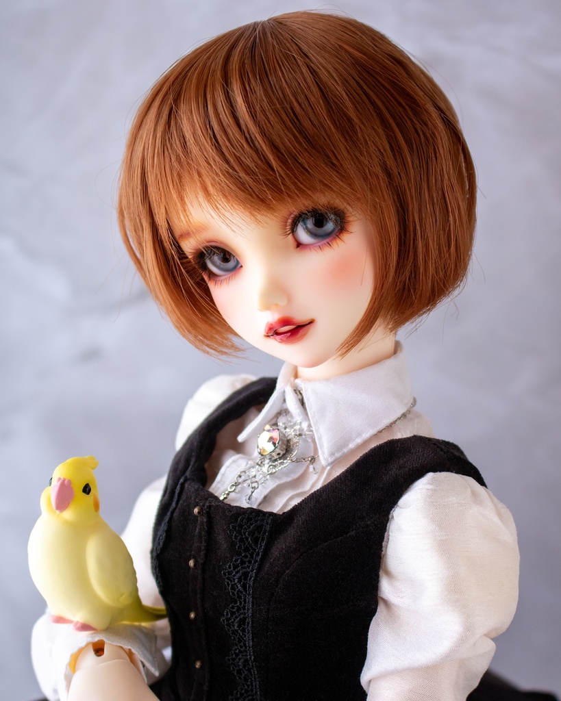 ドールの肩や頭にとまる小鳥フィギュア