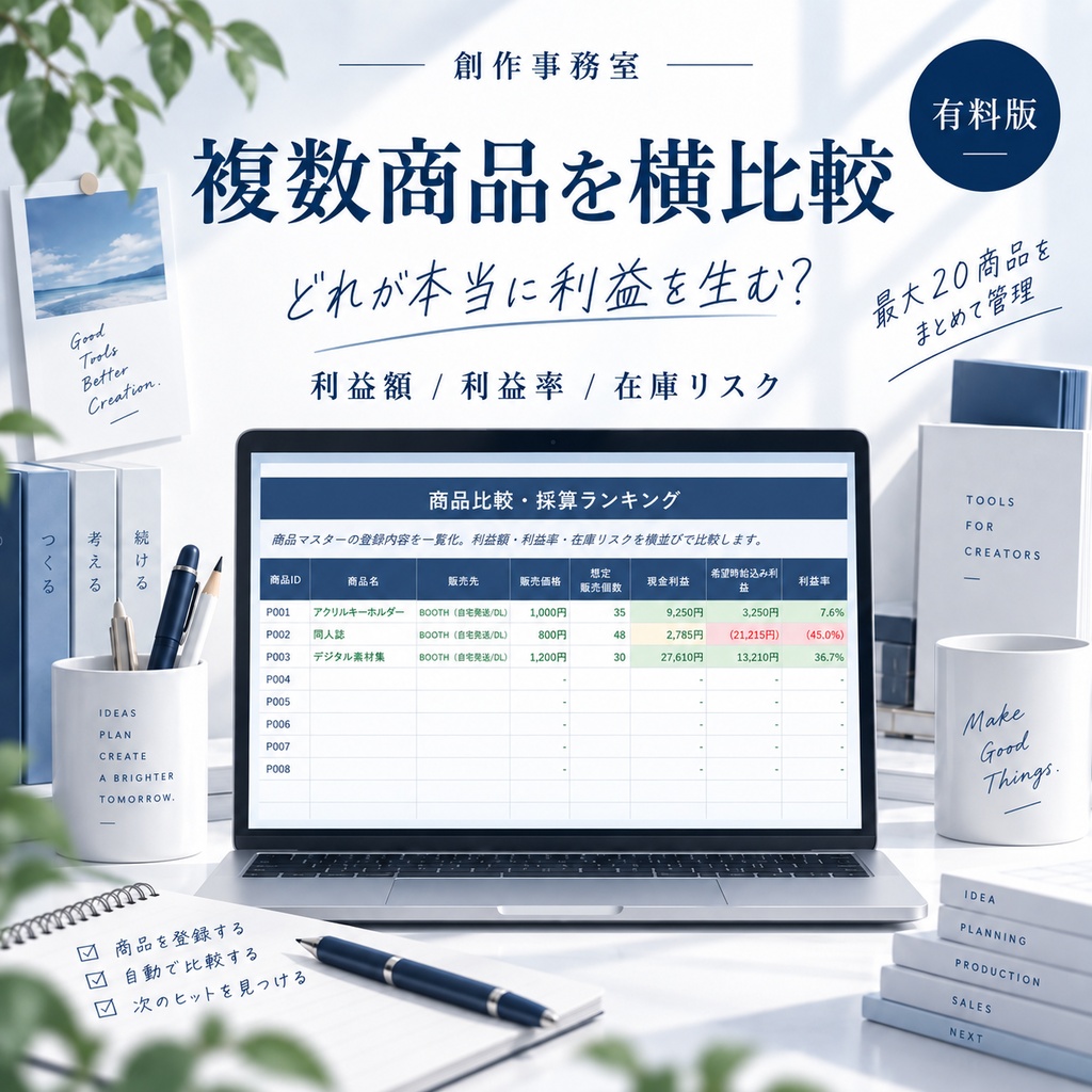同人・ハンドメイドの値付け&採算判断Excel|損益分岐・イベント比較・再販判断 Creator Pricing Tool