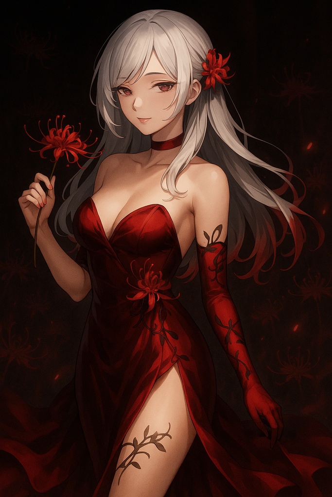 赤い彼岸花のダークネス美女