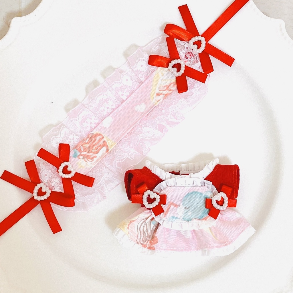 スイーツベア レッド ぬい服 12cm ちびぐるみ ワンピース&ヘッドドレスセット