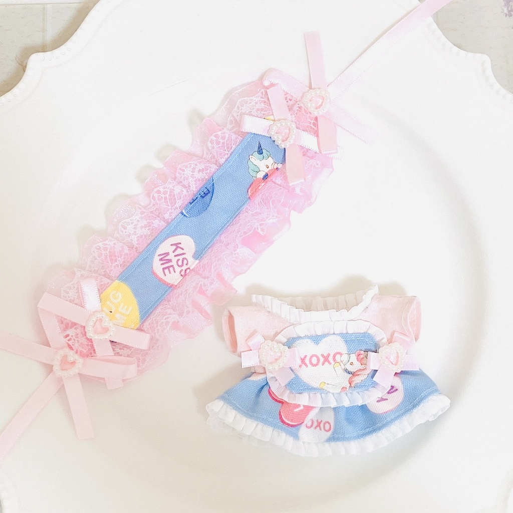 ユニコーンハート ピンク ぬい服 12cm ちびぐるみ ワンピース&ヘッドドレスセット