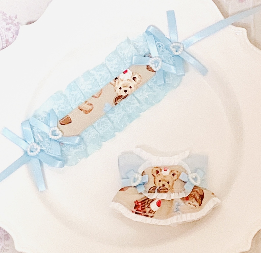 チョコクマ ブルー ぬい服 12cm ちびぐるみ ワンピース&ヘッドドレスセット