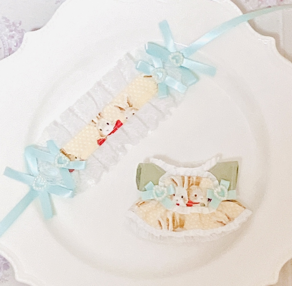 Sale★なかよしうさぎ ミント ぬい服 12cm ちびぐるみ ワンピース&ヘッドドレスセット