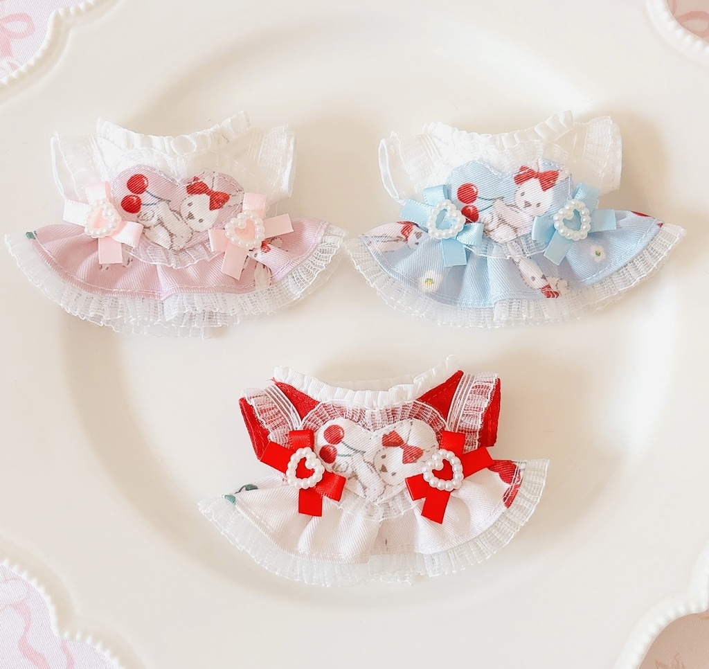Rabbit Cherry ブルー ♡ ぬい服 12cm ちびぐるみ ワンピース&ヘッドドレスセット
