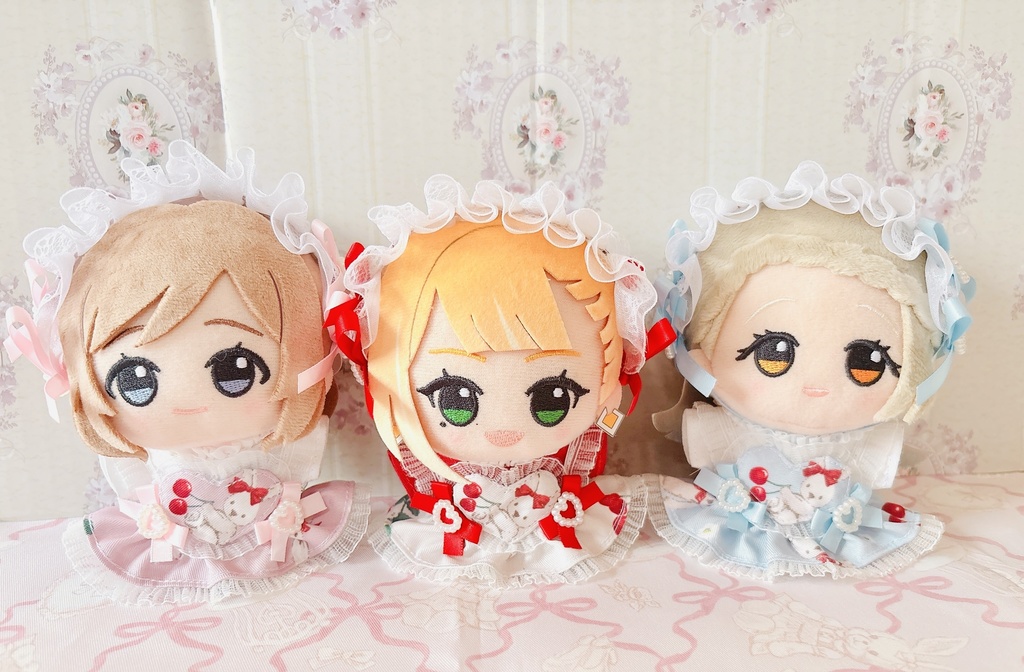 Rabbit Cherry ブルー ♡ ぬい服 12cm ちびぐるみ ワンピース&ヘッドドレスセット