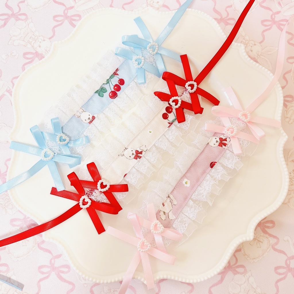 Rabbit Cherry ブルー ♡ ぬい服 12cm ちびぐるみ ワンピース&ヘッドドレスセット