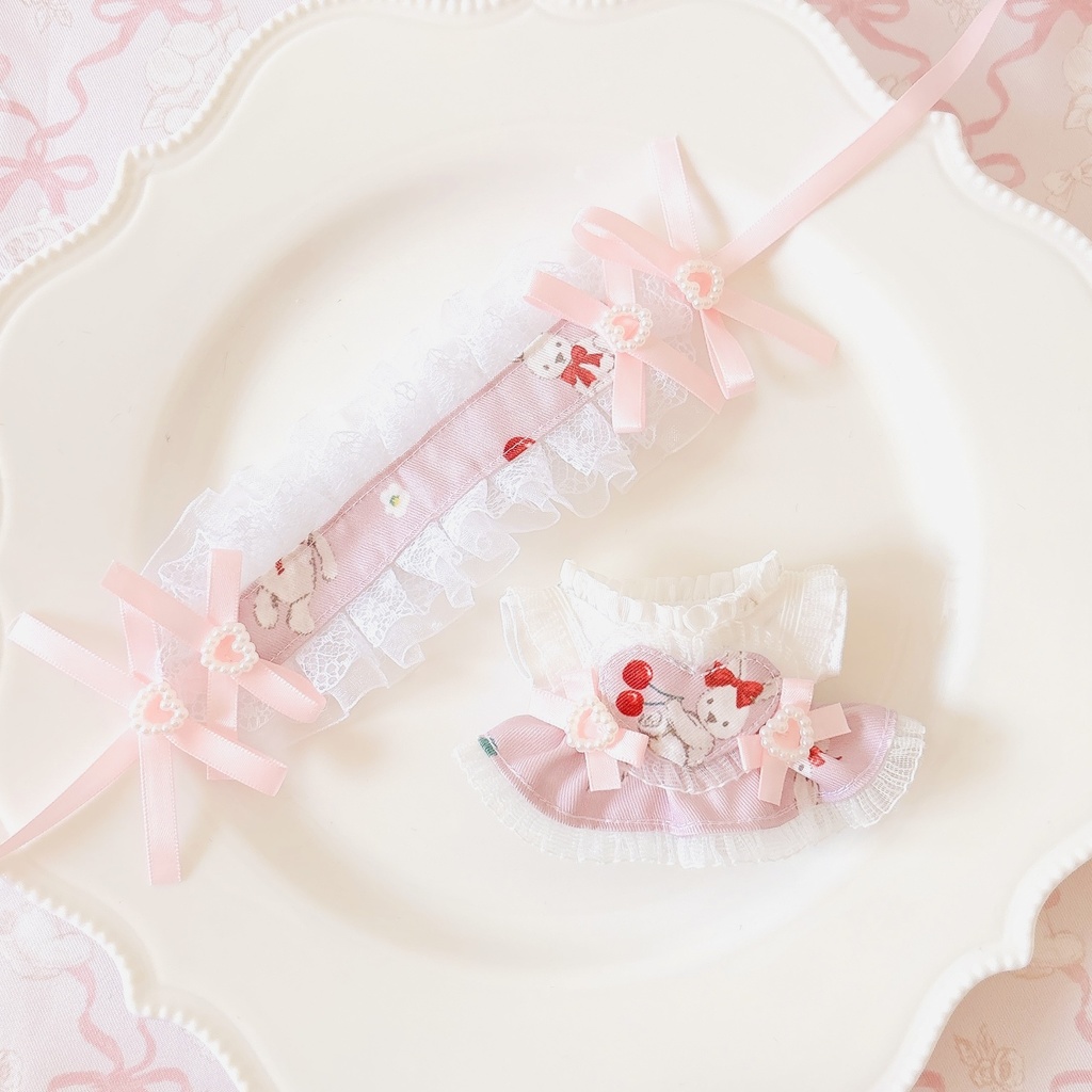 Rabbit Cherry ピンク ♡ ぬい服 12cm ちびぐるみ ワンピース&ヘッドドレスセット