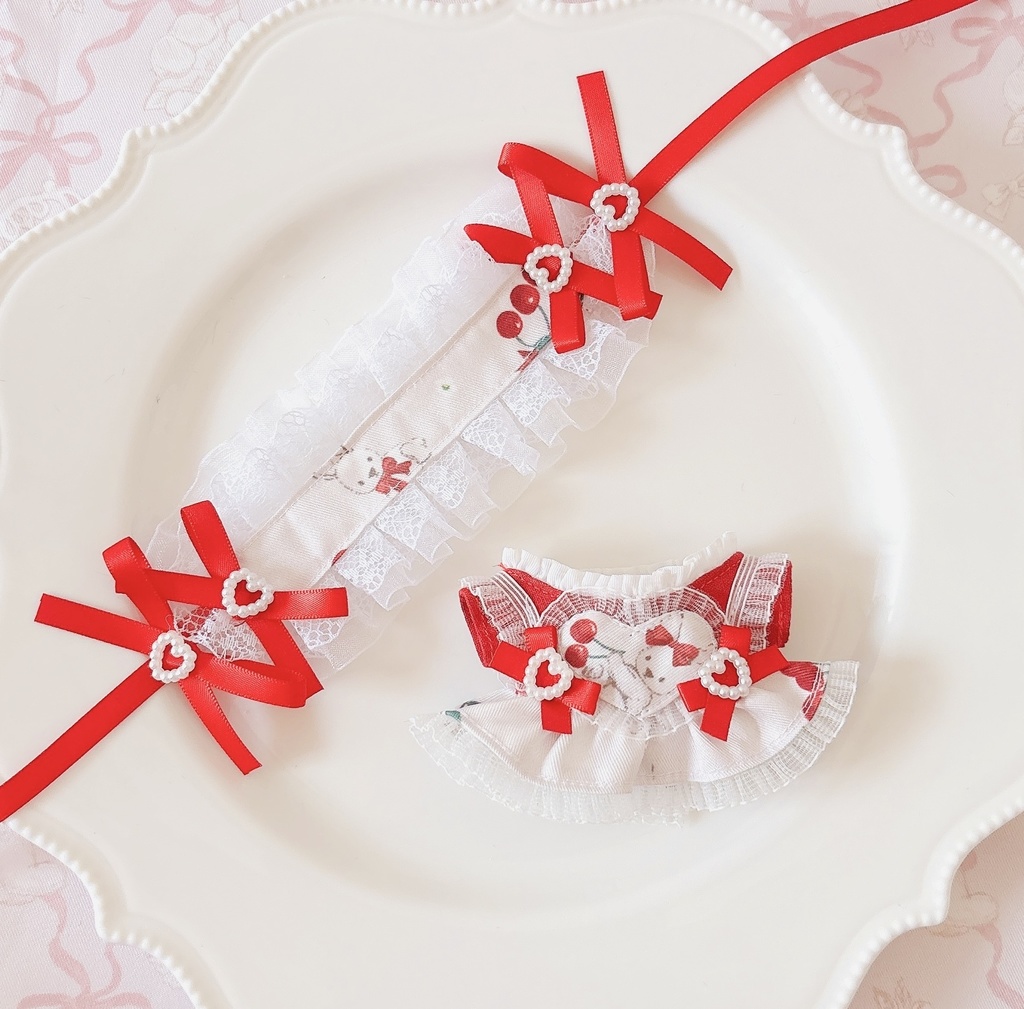 Rabbit Cherry レッド ♡ ぬい服 12cm ちびぐるみ ワンピース&ヘッドドレスセット