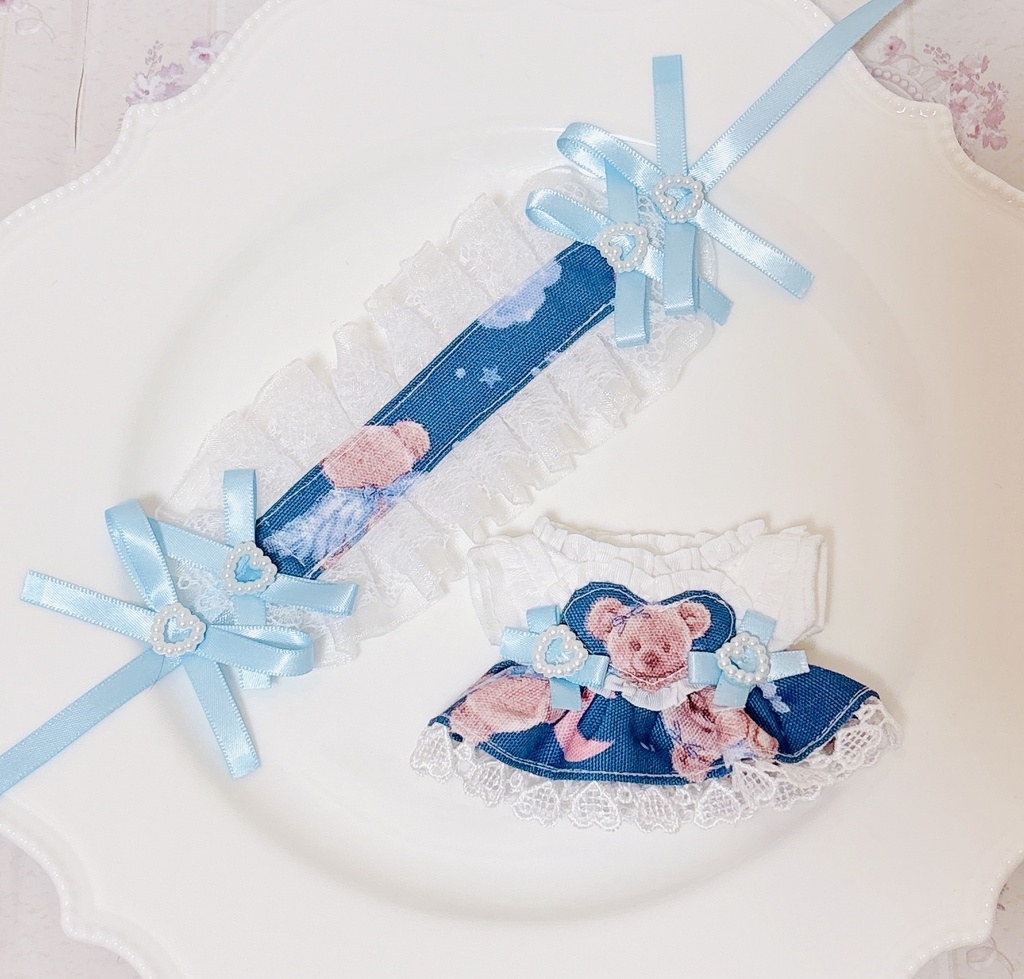 Angel Bear ネイビー ♡ ぬい服 12cm ちびぐるみ ワンピース&ヘッドドレスセット