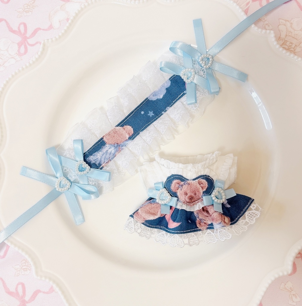 Angel Bear ネイビー ♡ ぬい服 12cm ちびぐるみ ワンピース&ヘッドドレスセット