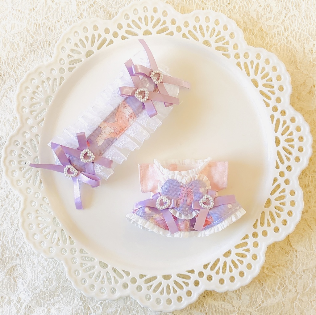 Girly Closet ワンピ＆ヘッドドレスセット パープル♡ ぬい服 12cm ちびぐるみ