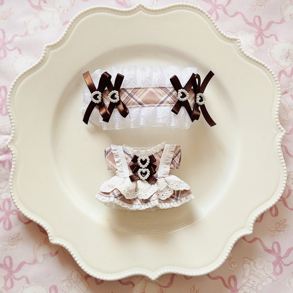 chocolate cafe maid ワンピ＆ヘッドドレスセット ピンク ♡ ぬい服 13cm ちびぐるみ