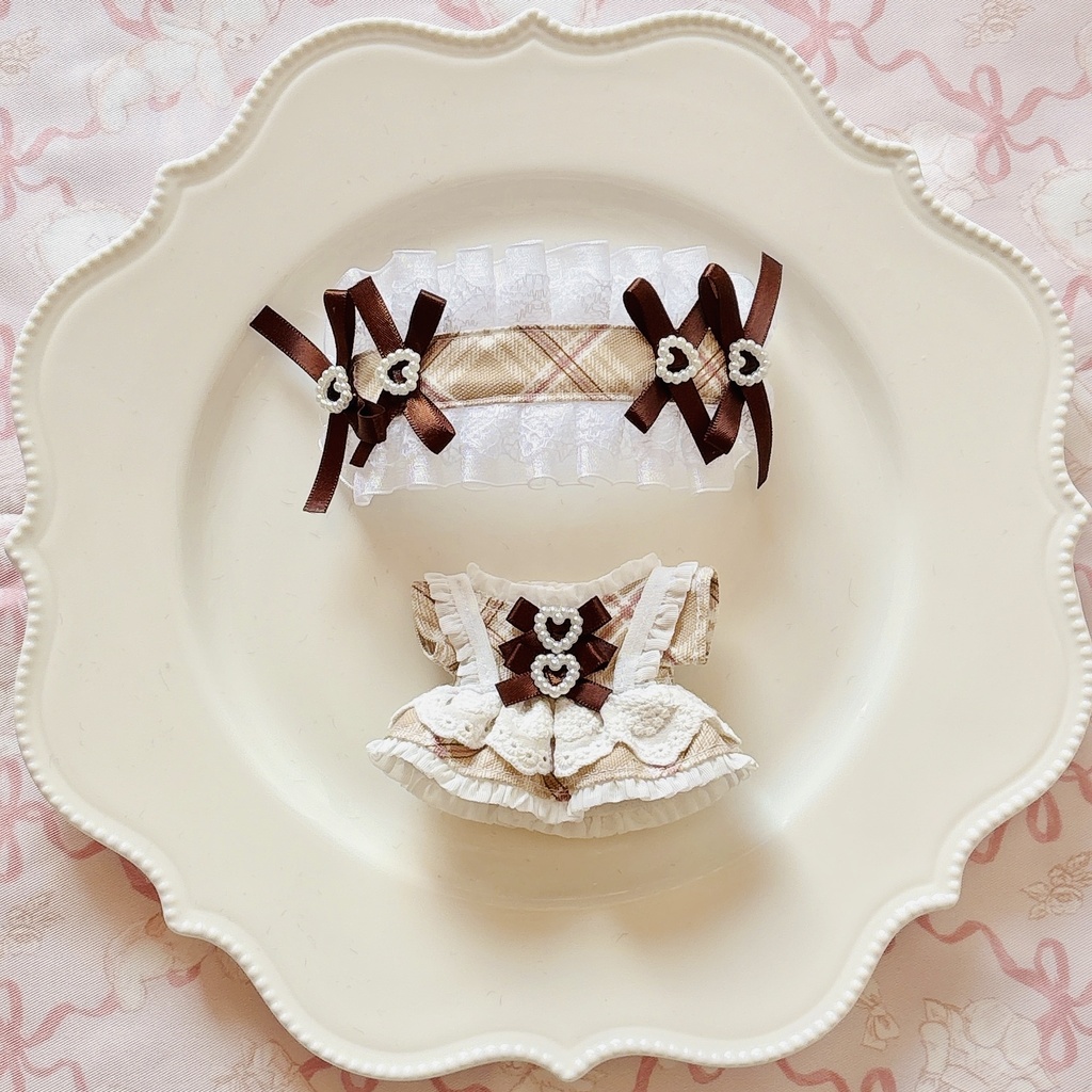chocolate cafe maid ワンピ＆ヘッドドレスセット ブラウン ♡ ぬい服 13cm ちびぐるみ