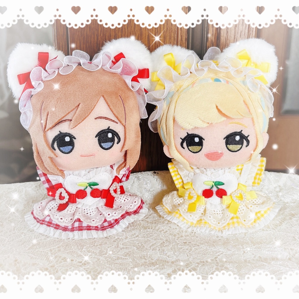 クマ耳ヘッドドレス&さくらんぼメイド服セット イエロー ♡ ぬい服 13cm ちびぐるみ