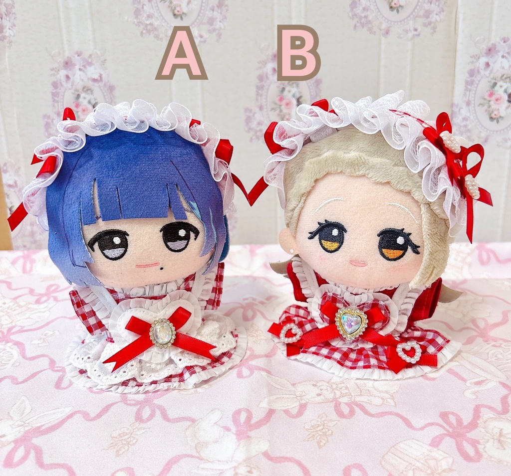 Red Check Heart♡ワンピ&ヘッドドレスセット ♡ ぬい服 13cm ちびぐるみ