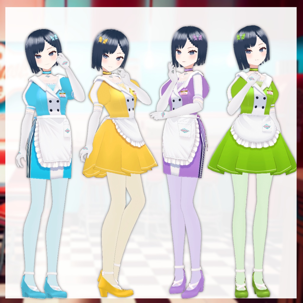 【Vroid衣装】アメリカンダイナーウェイトレスコーデ【全6色】