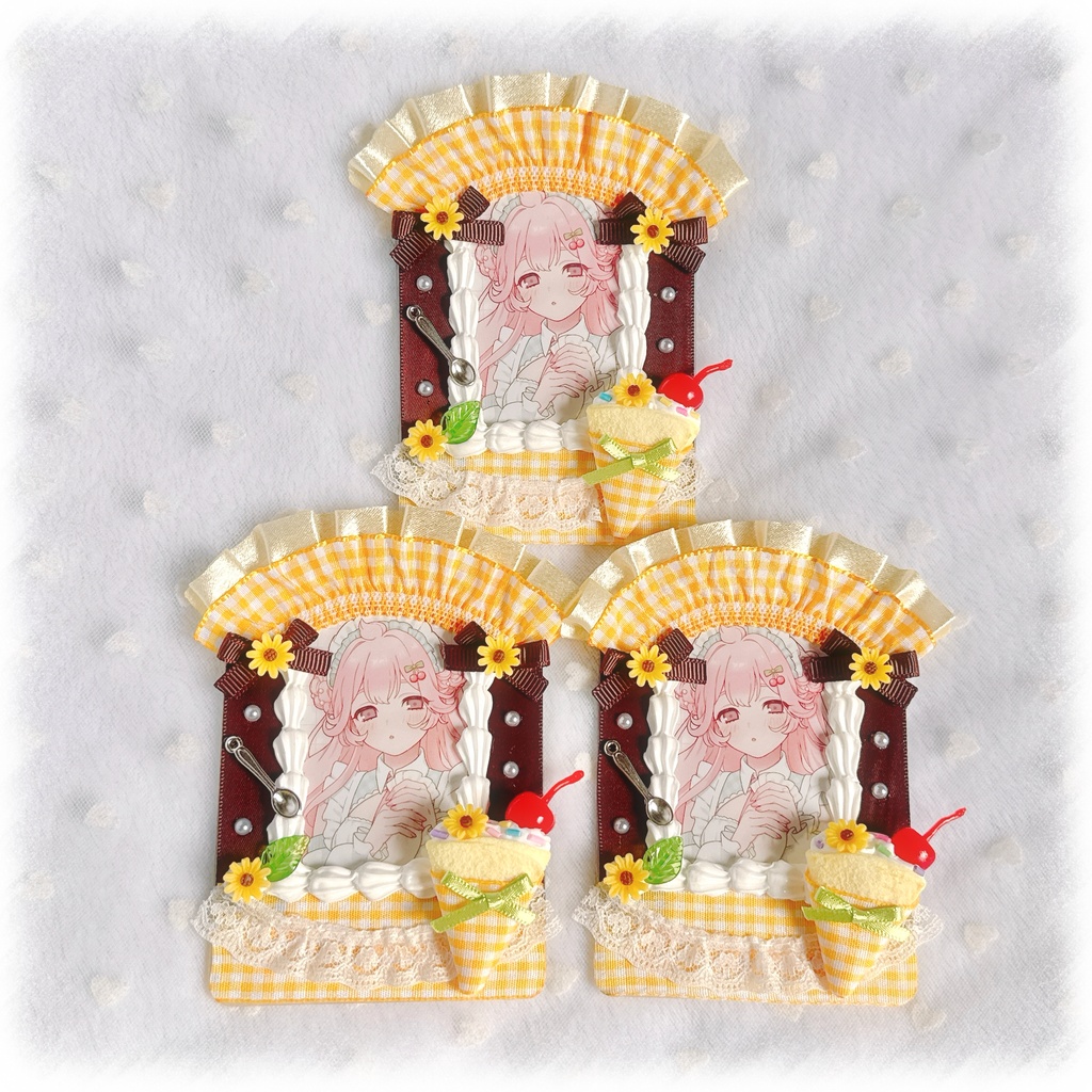 B8サイズ🌻夏限定カラーひまわりメイドさん風デコケース(クレープ)