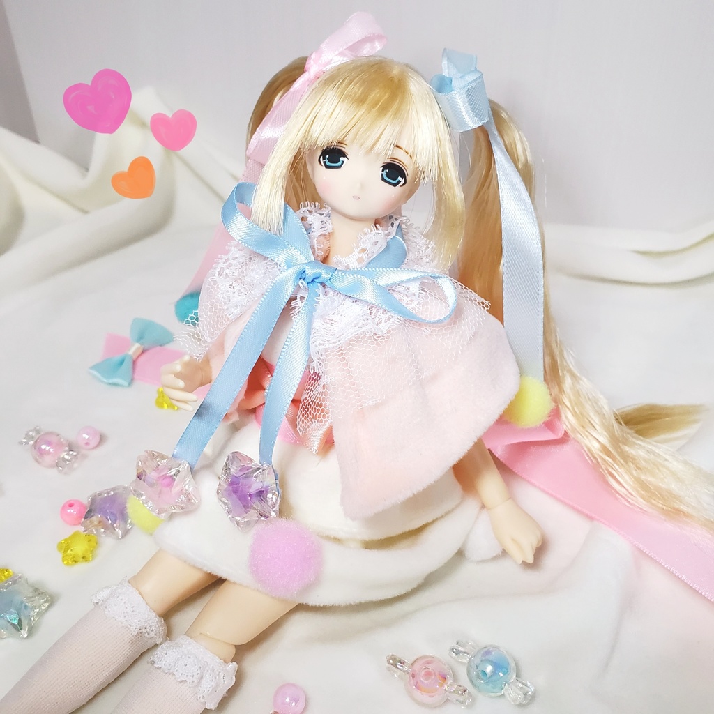 【1/6サイズ用ドール服】ふわふわ♡ゆめかわアイドル♡ワンピ&ケープ