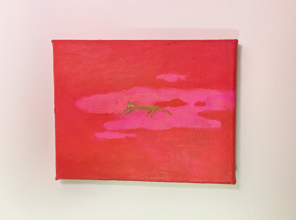 ねこの油絵　レッド