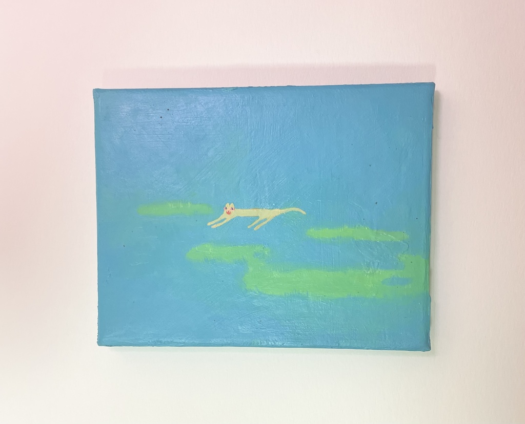 ねこの油絵　ブルー