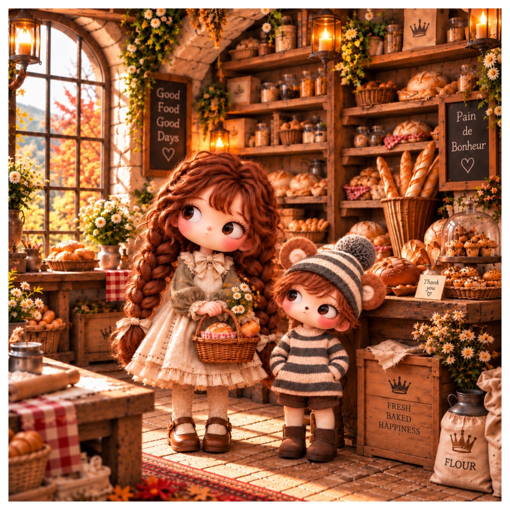 あずきとまめ|もんちゃんとぽん 秋色の森のパン屋さん デジタルイラスト